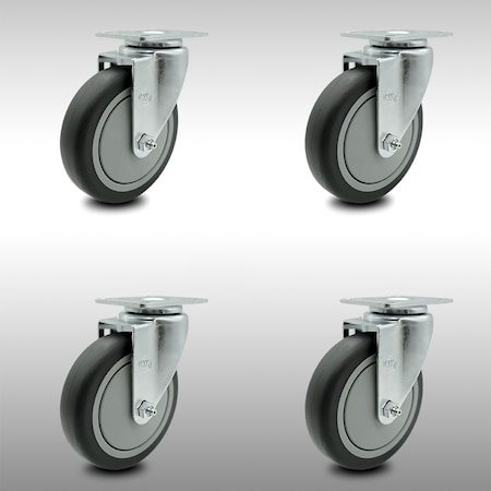 Service Caster 5 Inch SS Thermoplastic Rubber Wheel Swivel Top Plate Caster Set SCC-SS20S514-TPRB-4